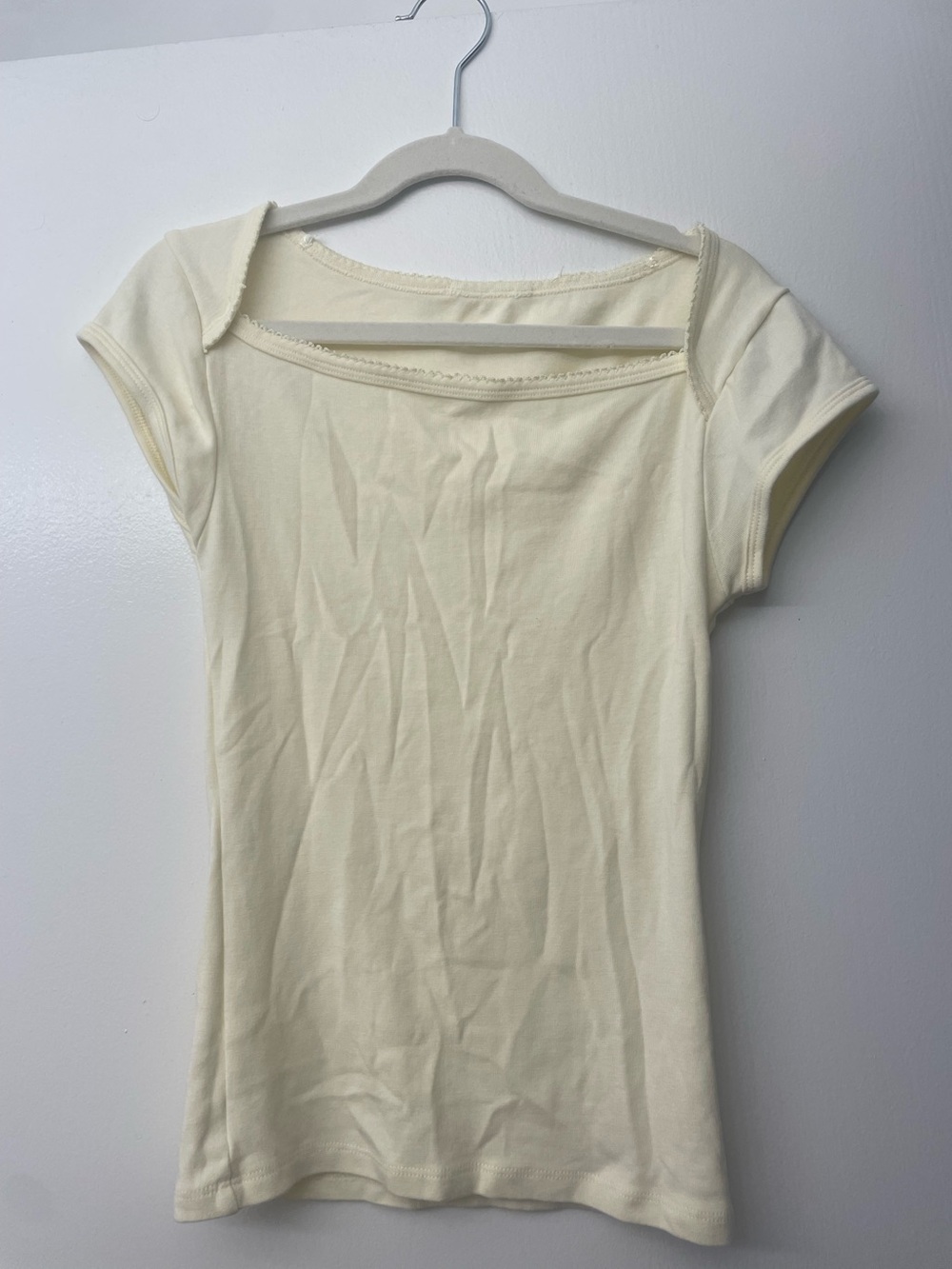 Zara size Small Women's yellow Cream Short Sleeve Cutout Back Top